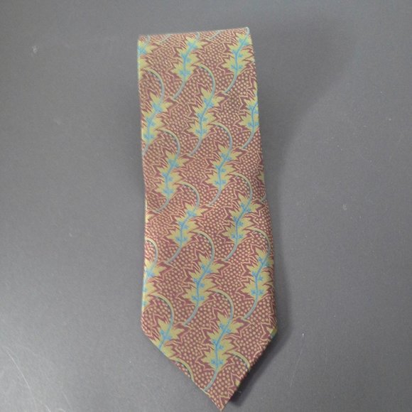 Giorgio Armani mens tie 3.5inx55in Blue tan leaf - Picture 7 of 8